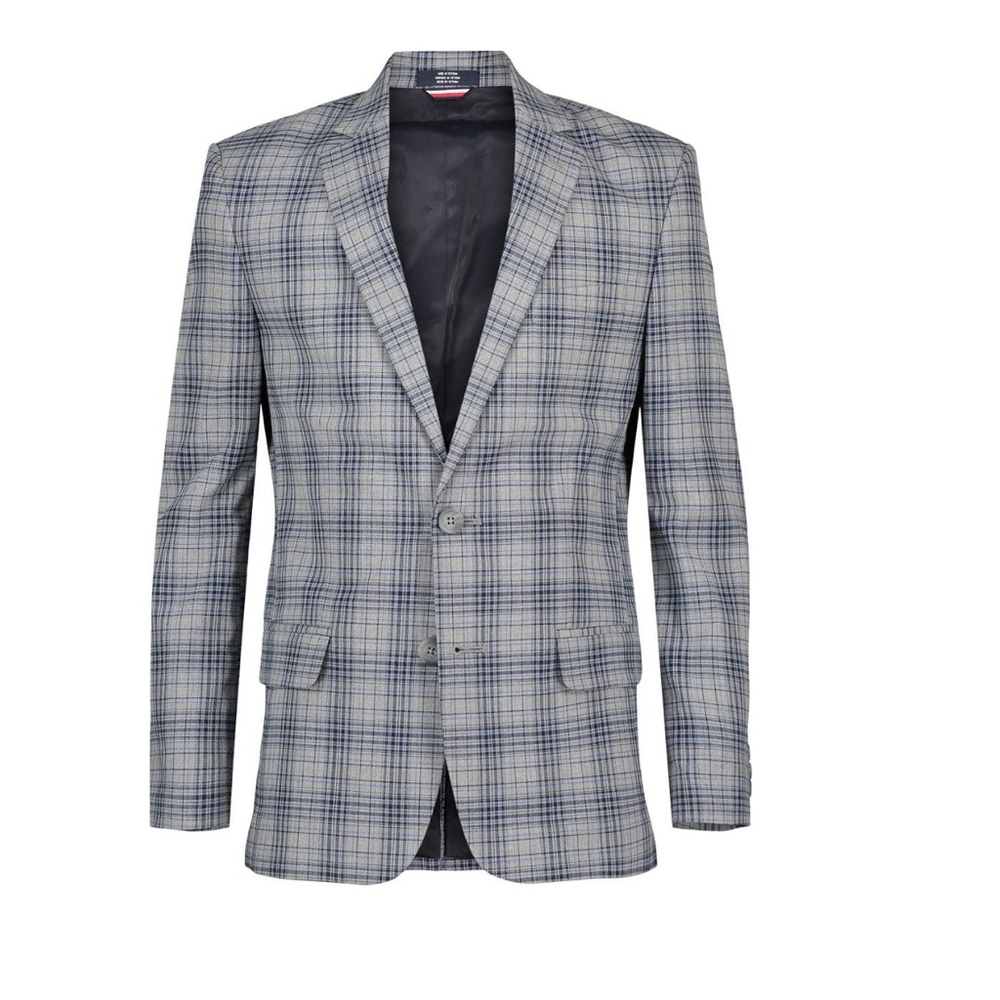 Tommy Hilfiger Plaid Two Button Notch Lapel Sport Coat - Big Boys- Heather Grey